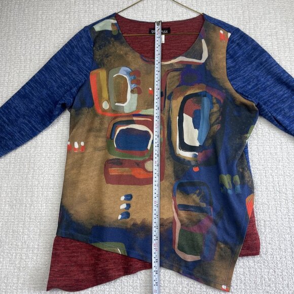 Mode Vin Rouge Women's XL Abstract Art AOP Shirt Top Canada Made Asymmetrical - Picture 8 of 15